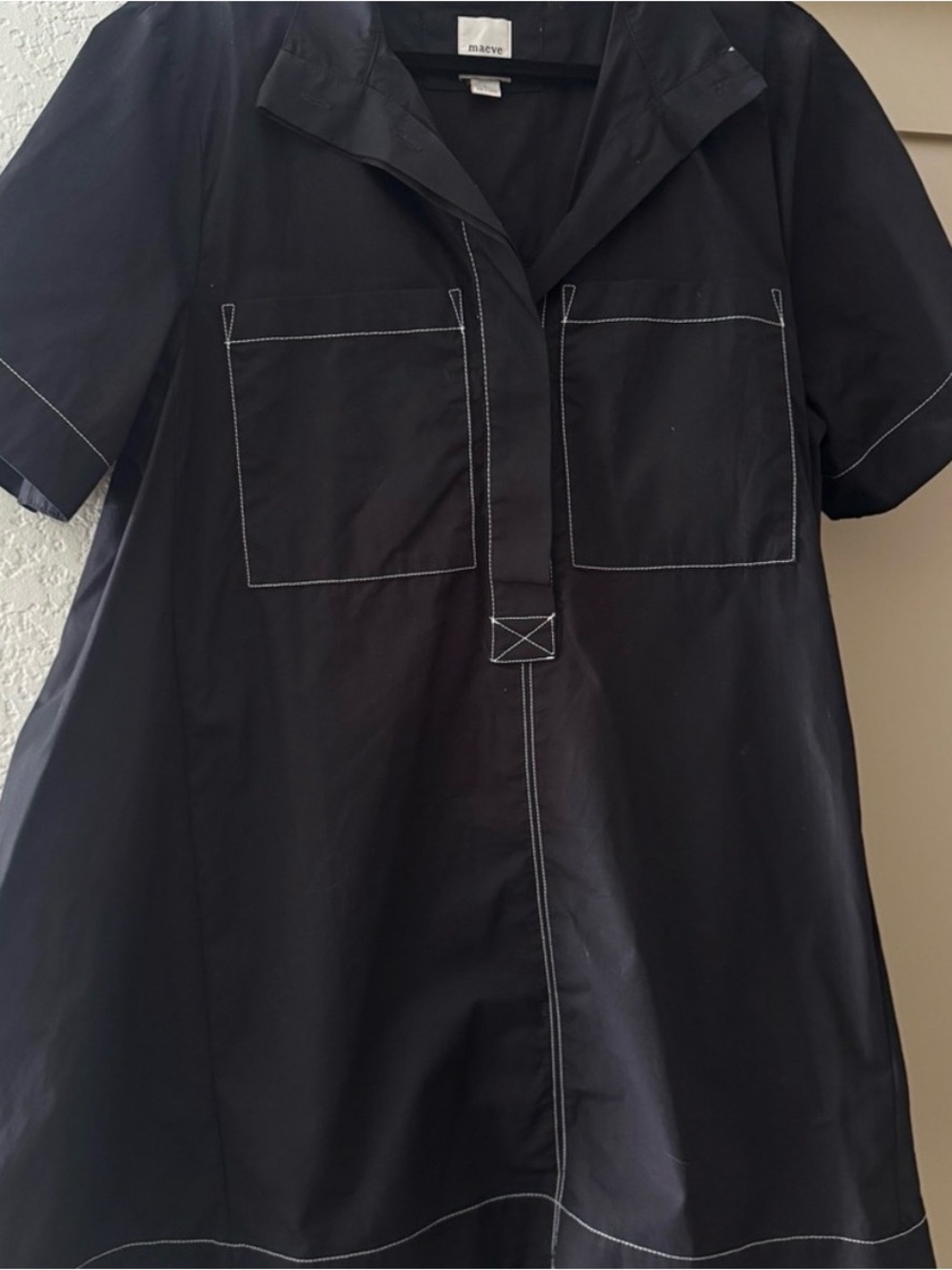 Maeve by Anthropologie Black Short-Sleeve Shift Dress w/White Contrast Stitching